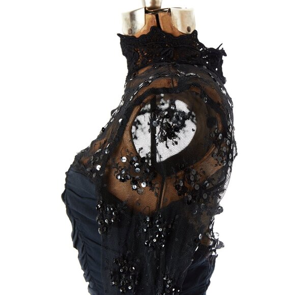 Vintage Jessica McClintock Black Lace Chiffon Dress 12 Gothic Formal Midi - Picture 4 of 9